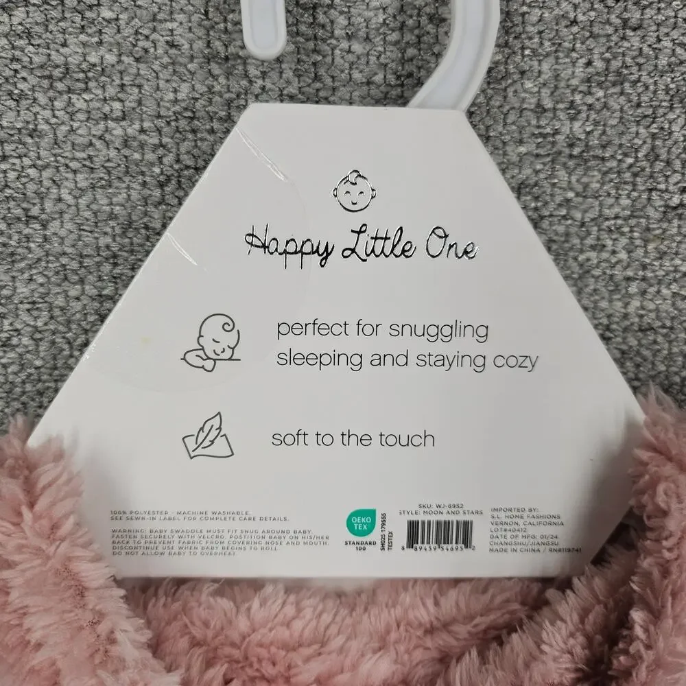 HAPPY LITTLE ONE ULTRA SOFT BABY SWADDLE – PINK – MOON & STARS – CUTE & PLUSH